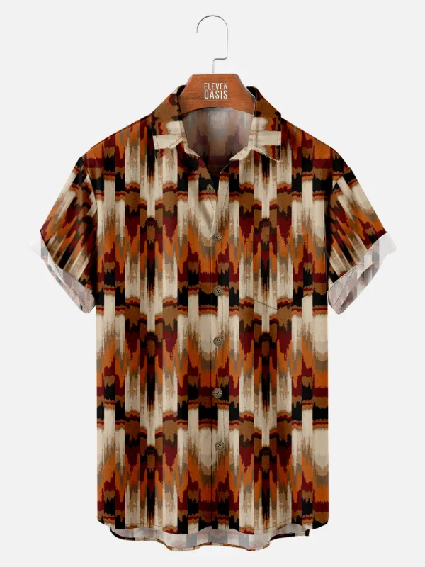 Men's Western Aztec Print Fall Hues Short Sleeve Shirt sold by Eleven Oasis