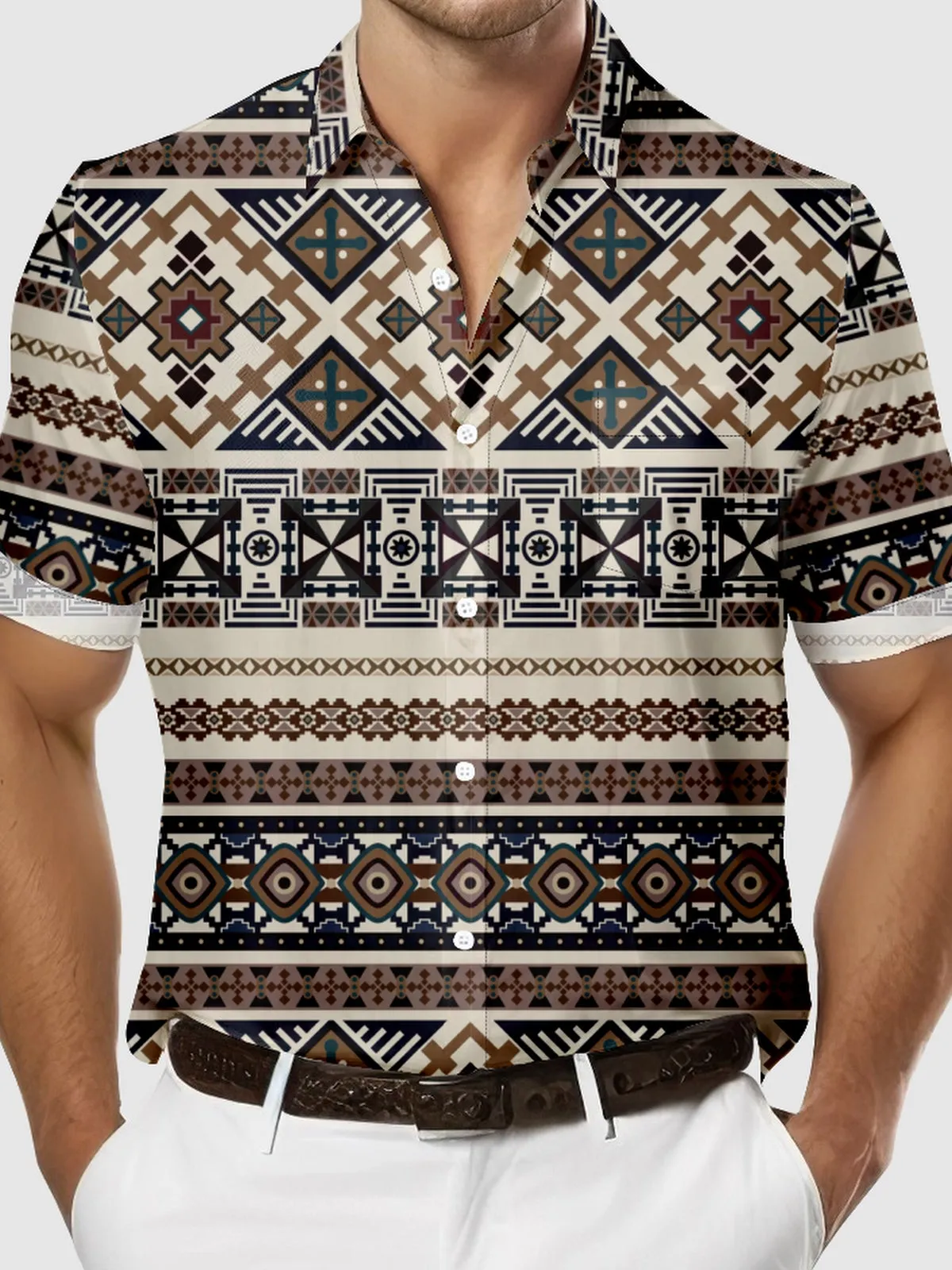 Men's Mixed Western Geometric Pattern Short Sleeve Shirt sold by Eleven Oasis product image thumbnail 3