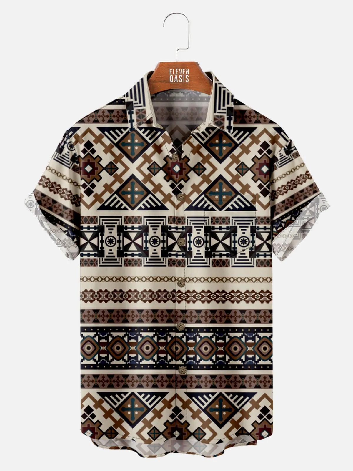 Men's Mixed Western Geometric Pattern Short Sleeve Shirt sold by Eleven Oasis