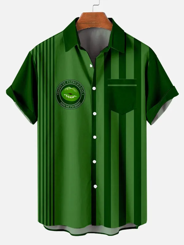Men's Green Lips St. Patrick's Day Short Sleeve Shirt sold by Eleven Oasis