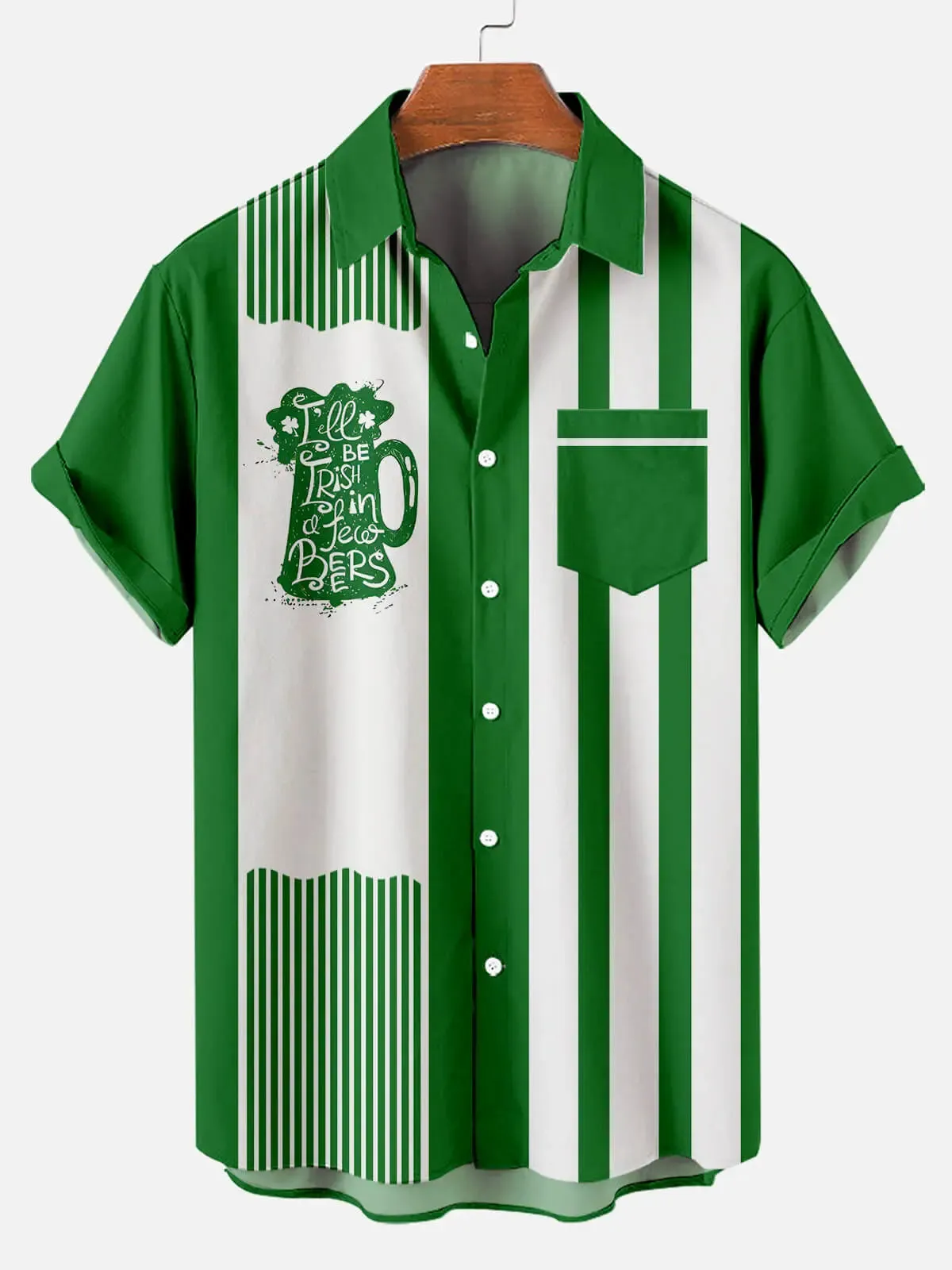 Men's St. Patrick's Funny I'll Be Irish After a Few Beers Striped Short Sleeve Shirt sold by Eleven Oasis