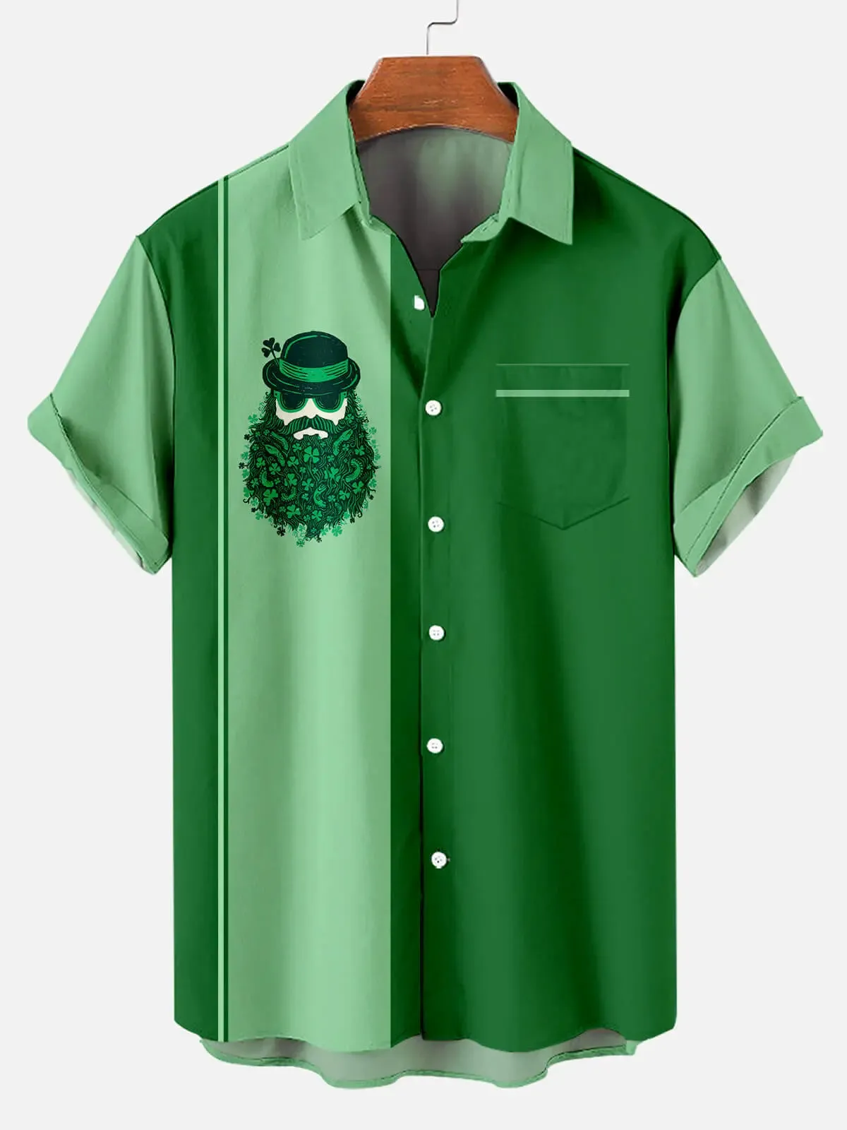 Men's St. Patrick's Cool Guy with a Clover Beard Striped Short Sleeve Shirt sold by Eleven Oasis