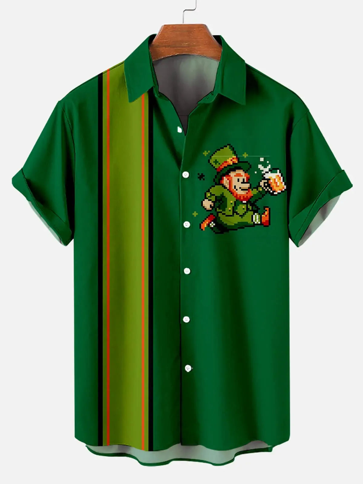 Men's Pixel Leprechaun Short Sleeve Shirt sold by Eleven Oasis