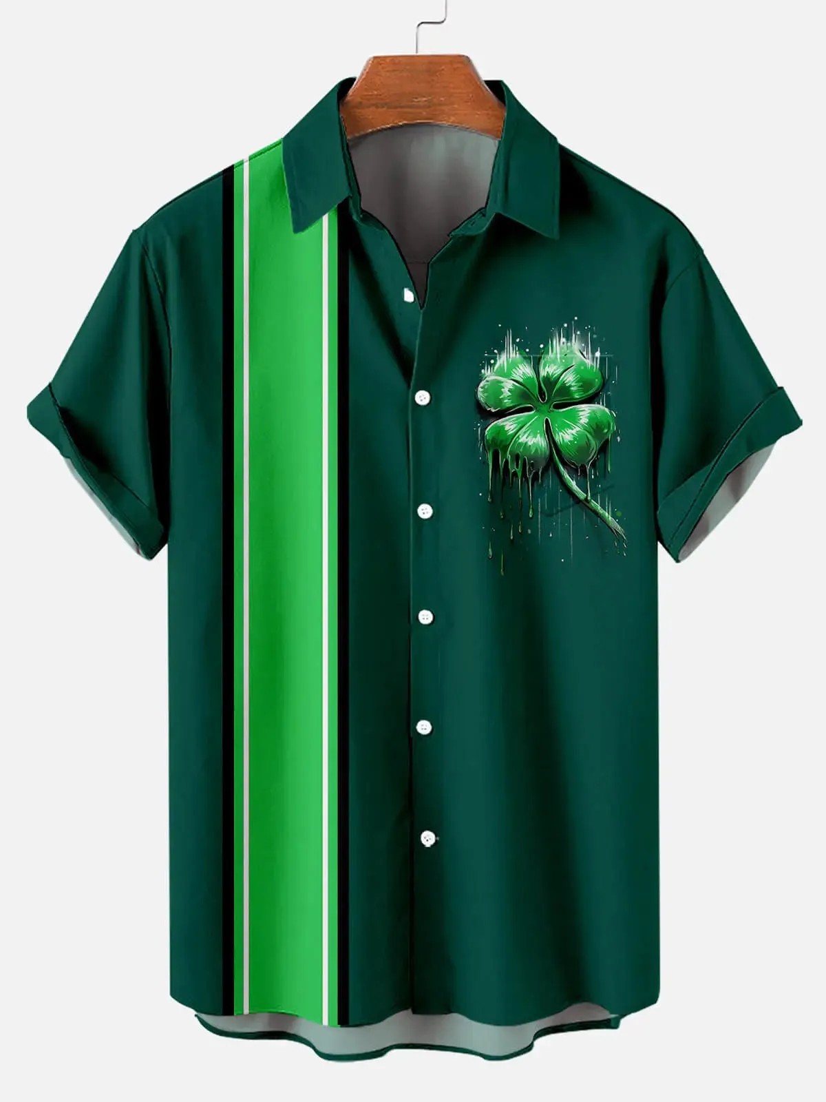Men's St. Patrick's Shamrock Contrast Stripe Short Sleeve Shirt sold by Eleven Oasis