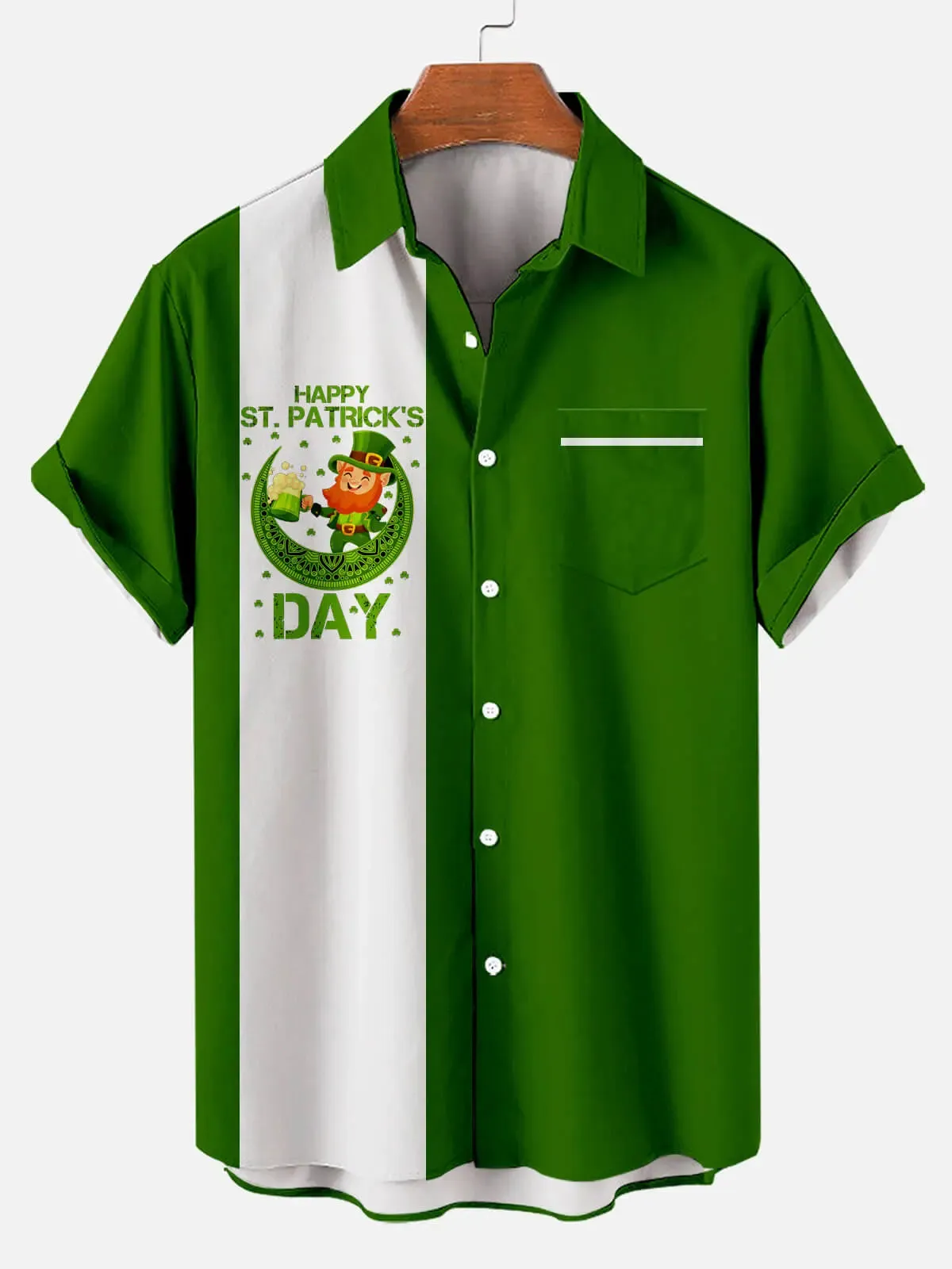 Men's Green Happy St. Patrick’s Day Short Sleeve Shirt sold by Eleven Oasis