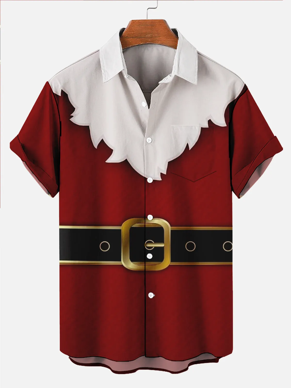 Tall Men's Santa Suit Belt Short Sleeve Shirt sold by Eleven Oasis