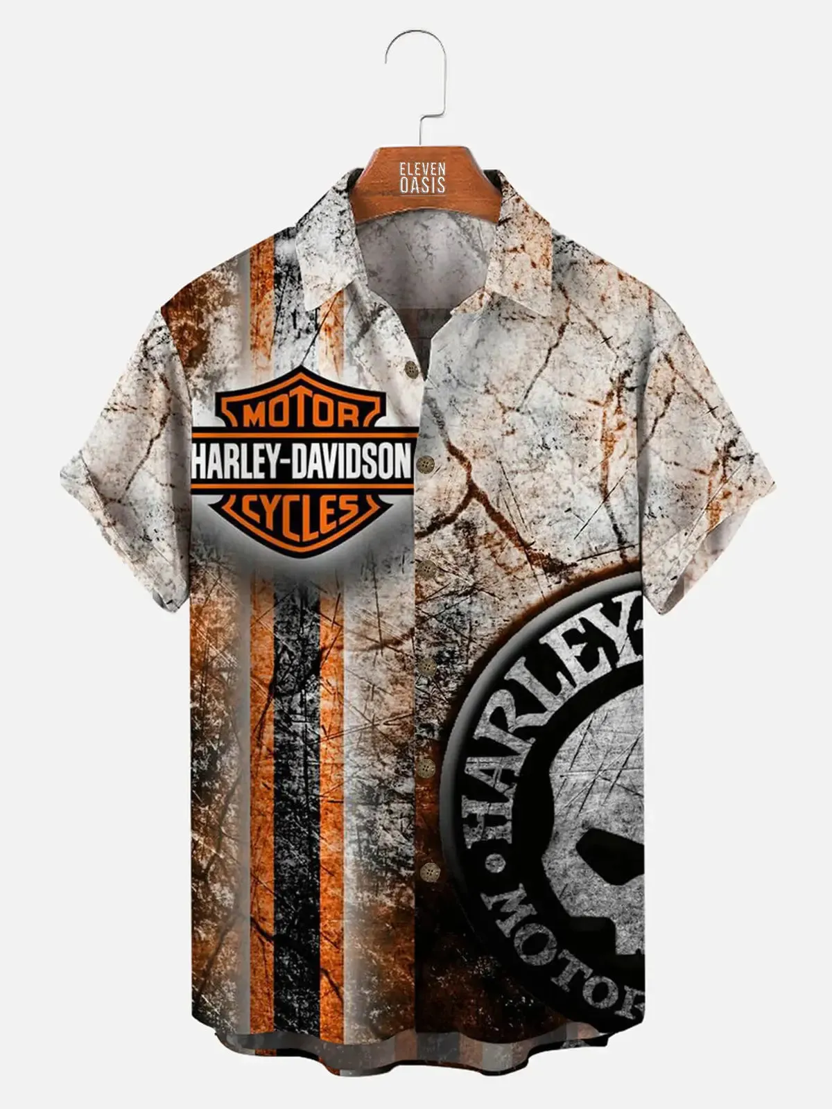 Tall Men's Harley Davidson Motorcycle Print Short Sleeve Shirt sold by Eleven Oasis