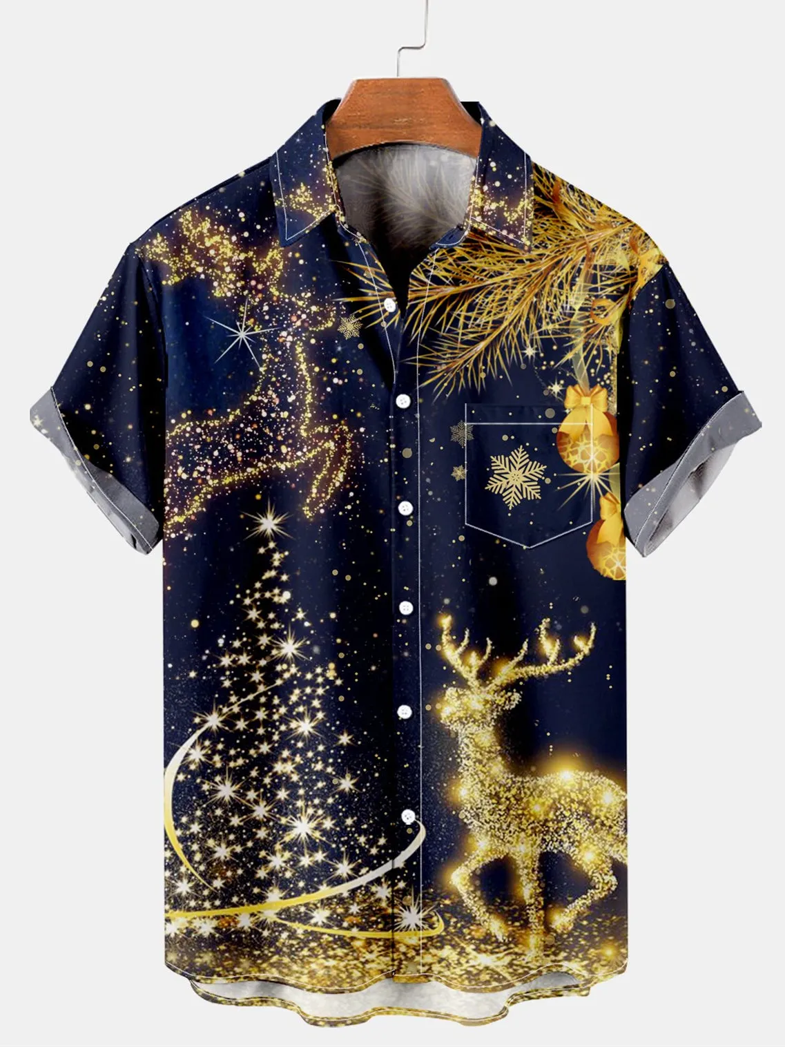 Tall Men's Glitter Reindeer Christmas Short Sleeve Shirt sold by Eleven Oasis
