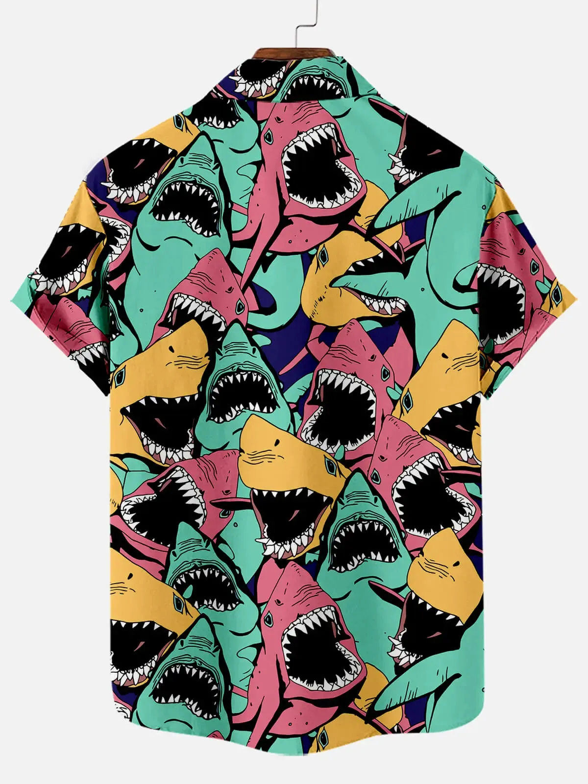 Tall Men's Shark Attack Pop Art Short Sleeve Shirt sold by Eleven Oasis product image thumbnail 2