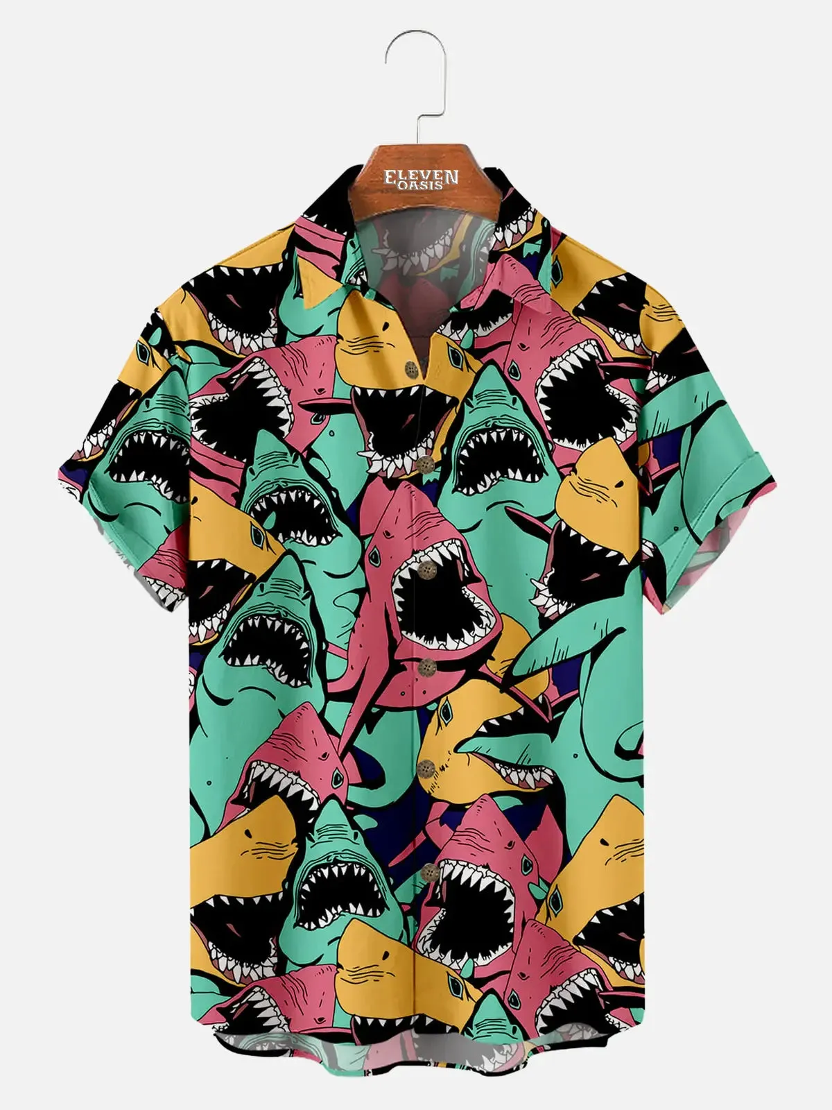 Tall Men's Shark Attack Pop Art Short Sleeve Shirt sold by Eleven Oasis