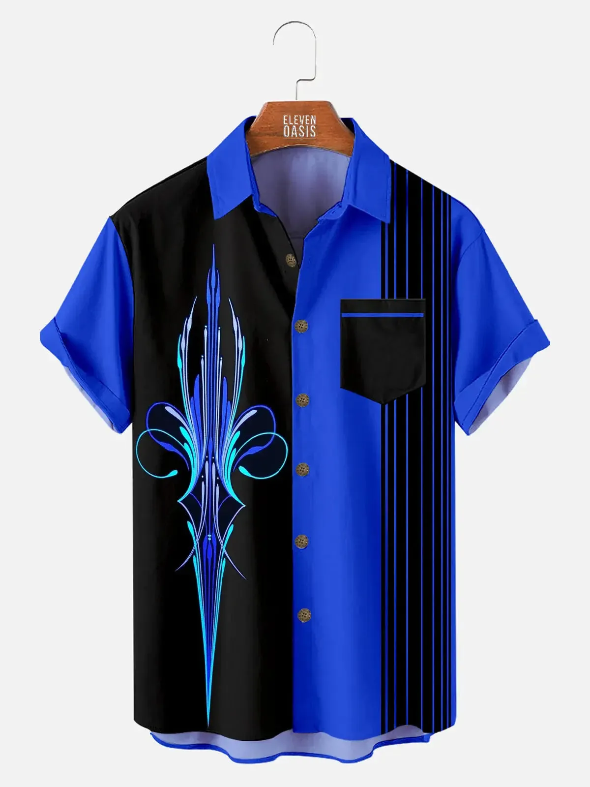 Tall Men's Blue Pinstripe Hot Rod Short Sleeve Shirt sold by Eleven Oasis