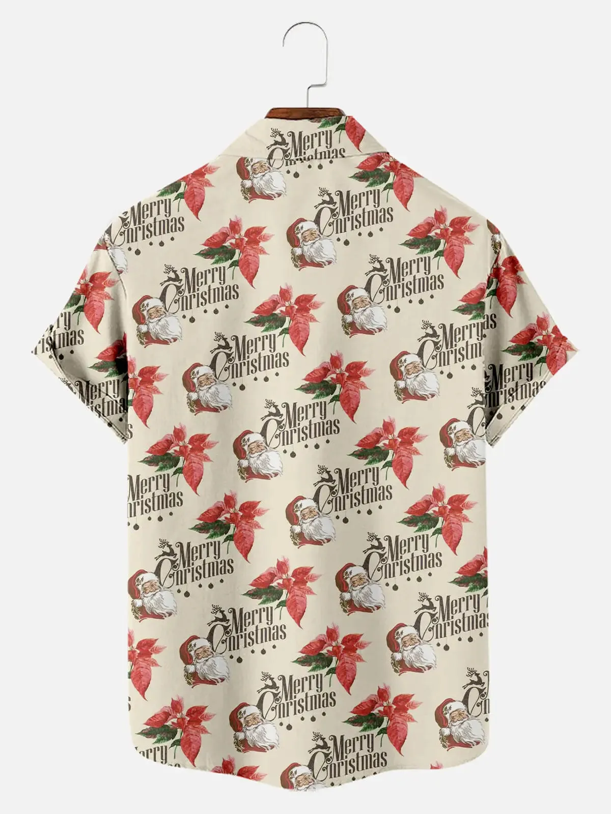 Tall Men's Merry Christmas Floral Santa Short Sleeve Shirt sold by Eleven Oasis product image thumbnail 2