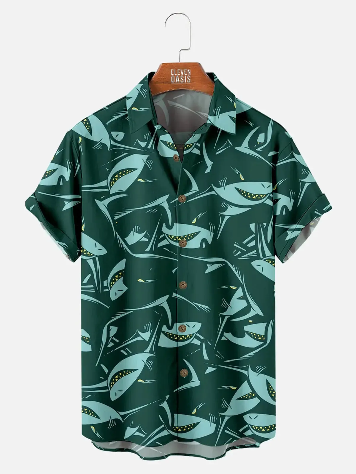 Tall Men's Shark Pattern Short Sleeve Shirt sold by Eleven Oasis