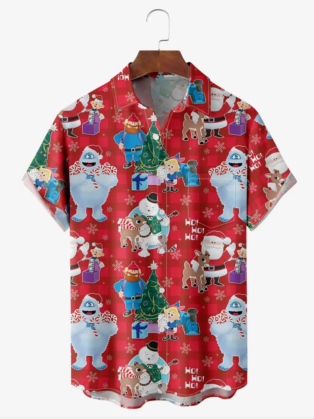 Tall Men's Christmas Yeti Santa Elves Rodolphe the Red Nose Reindeer Short Sleeve Casual Shirt sold by Eleven Oasis