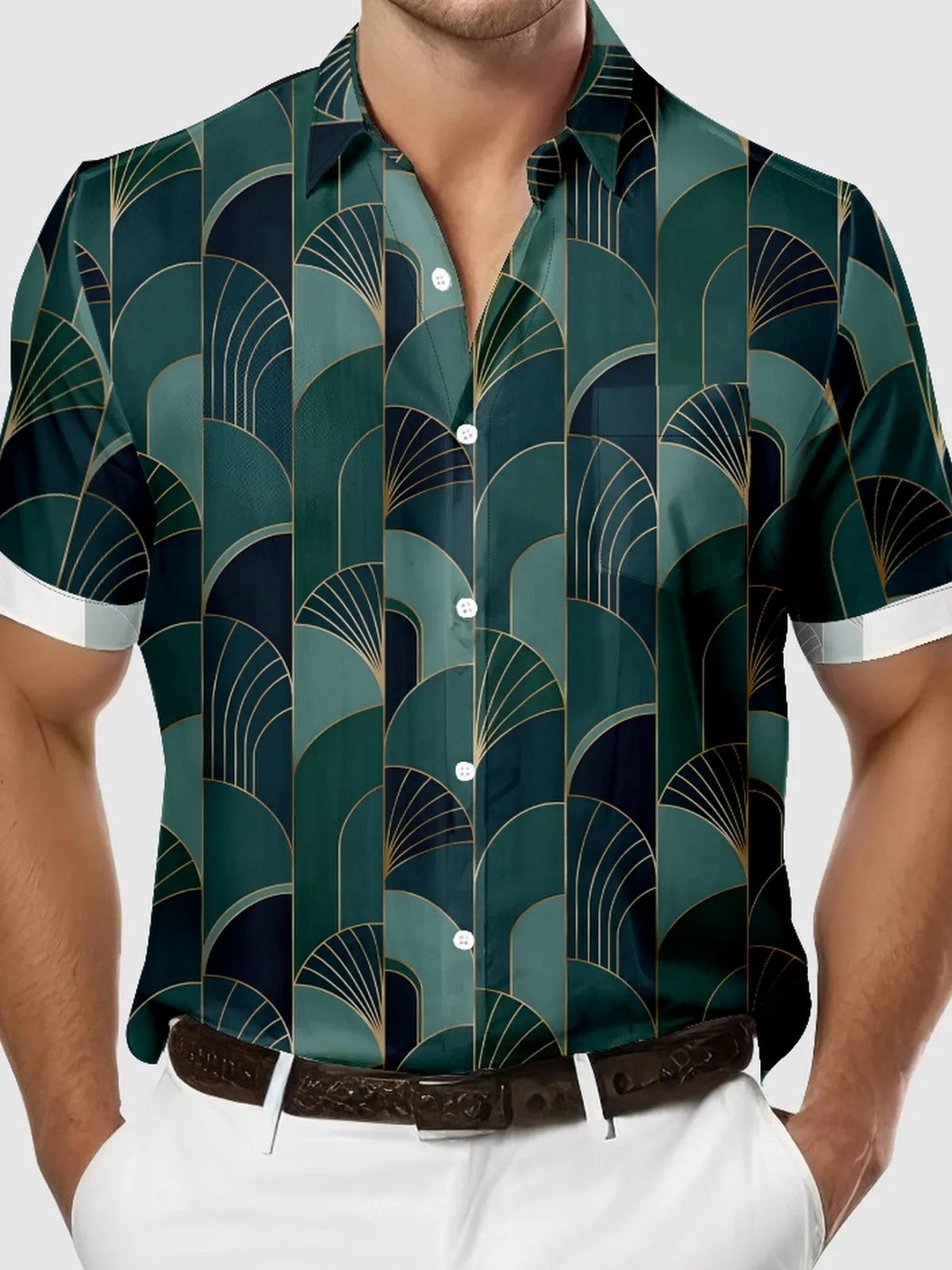 Men's Art Deco Fan Pattern Short Sleeve Shirt sold by Eleven Oasis product image thumbnail 3
