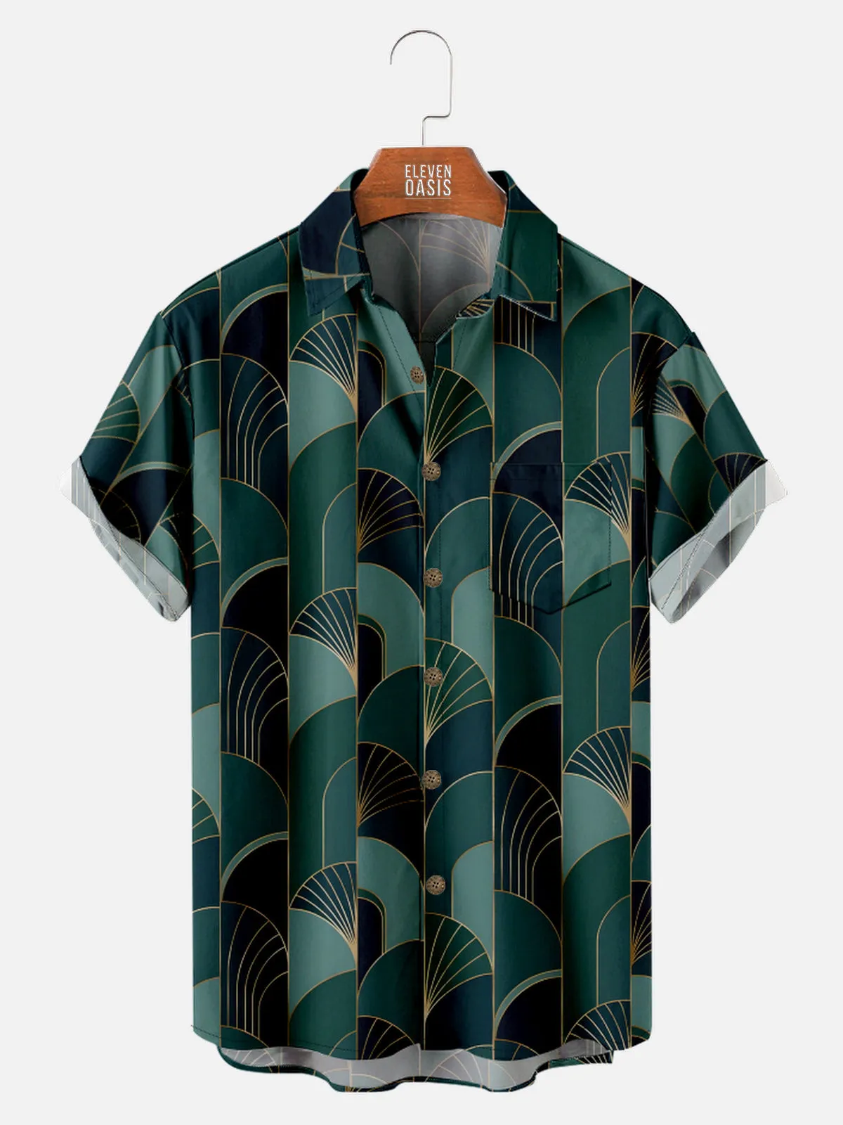 Men's Art Deco Fan Pattern Short Sleeve Shirt sold by Eleven Oasis