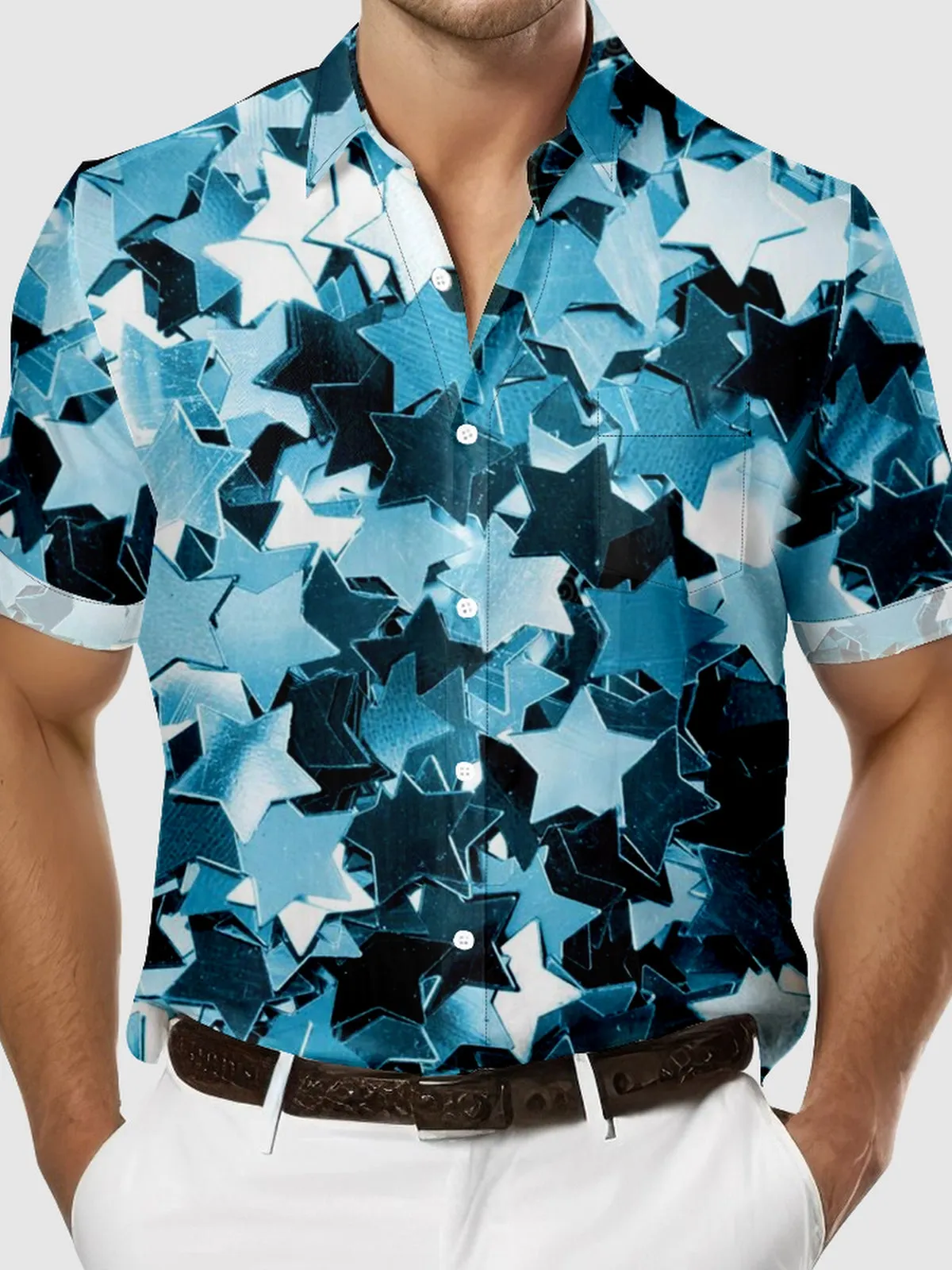 Men's Close-up of Star Glitter Time to Celebrate Short Sleeve Shirt sold by Eleven Oasis product image thumbnail 3