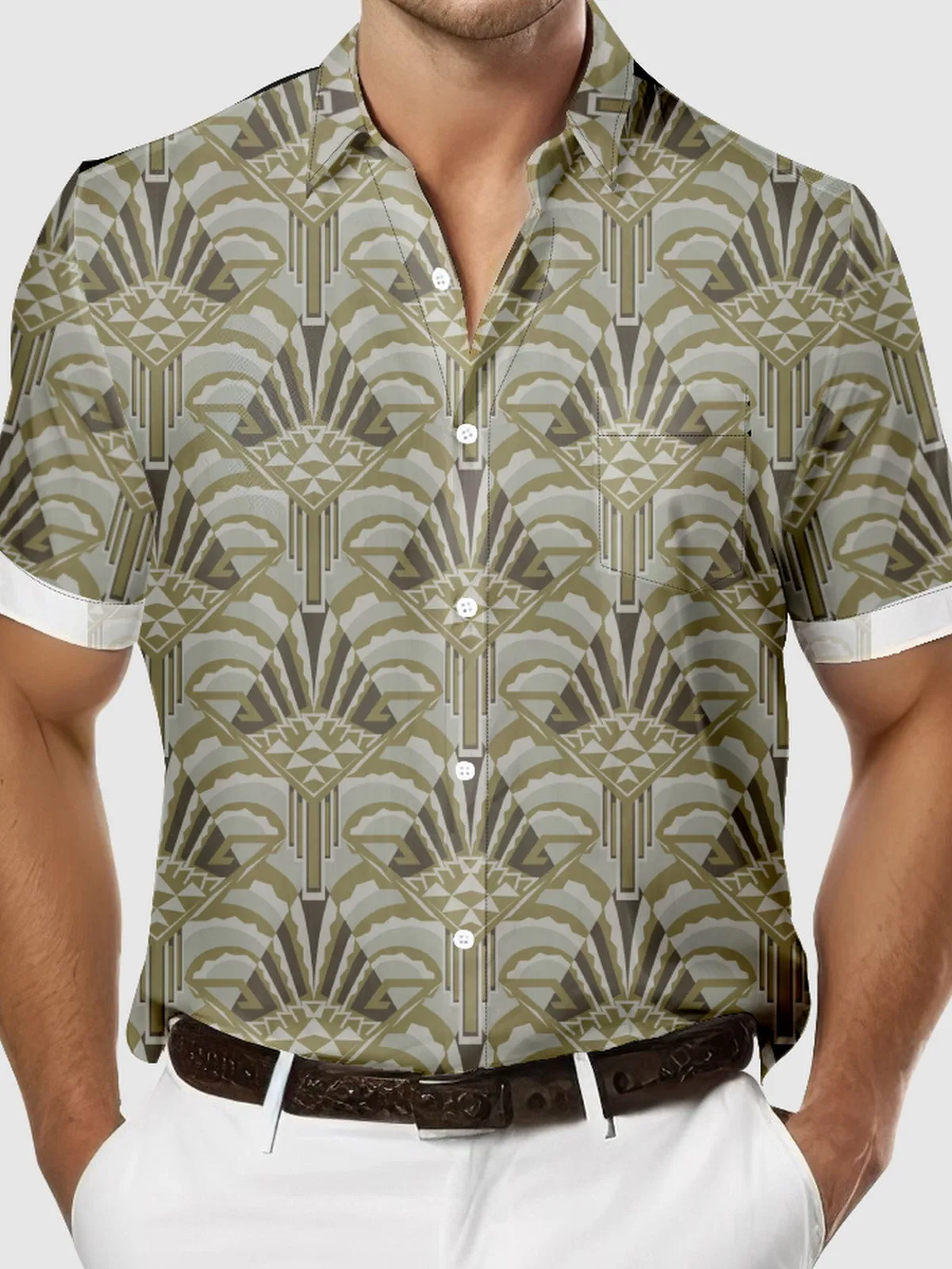 Men's Art Deco Great Gatsby Inspired Beige Short Sleeve Shirt sold by Eleven Oasis product image thumbnail 3