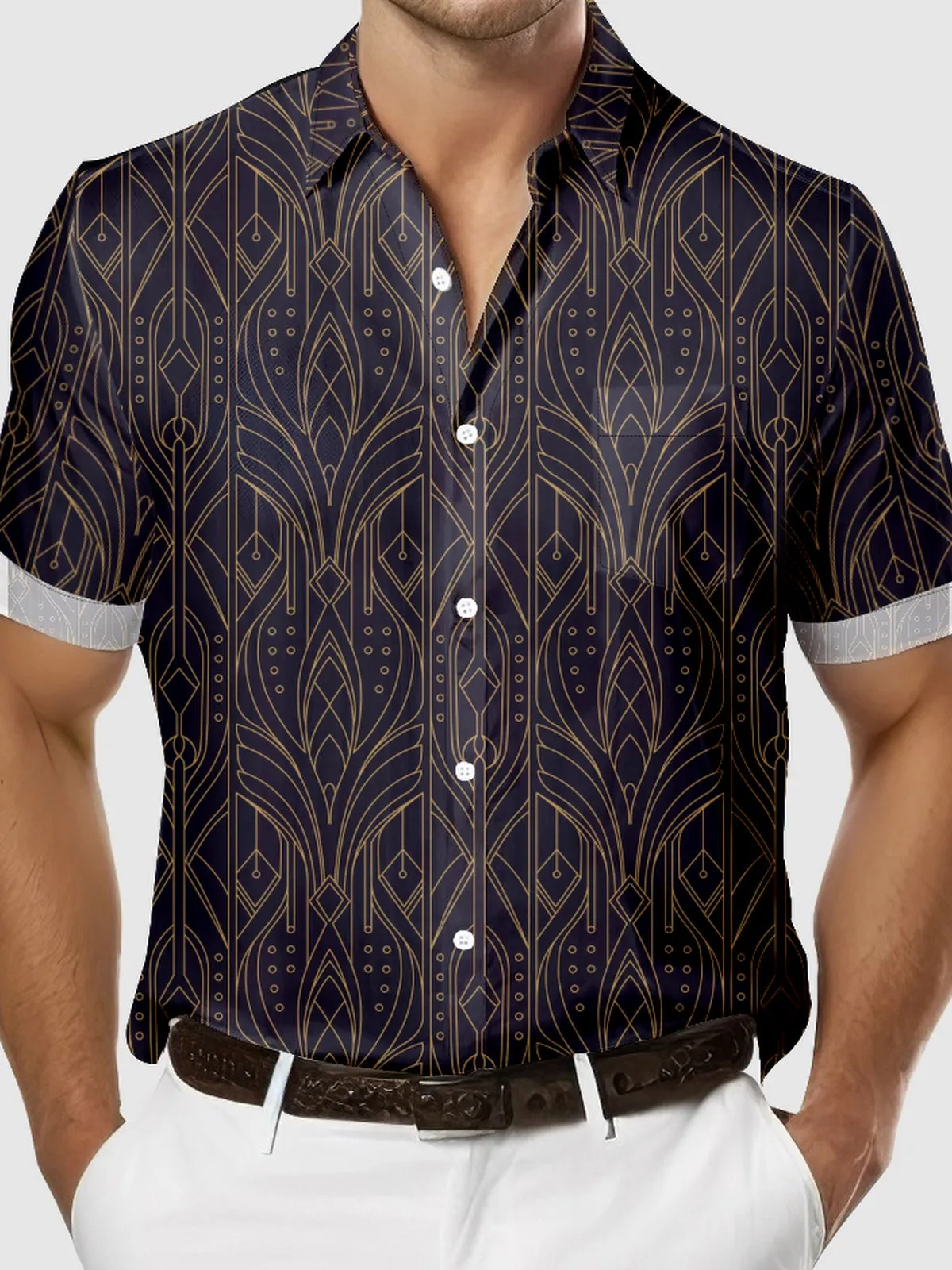 Men's Art Deco Gatsby Pattern Short Sleeve Shirt sold by Eleven Oasis product image thumbnail 3