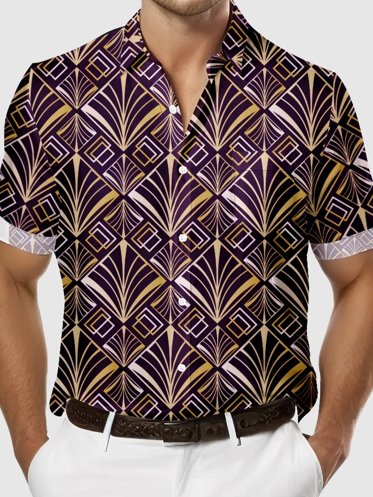 Men's Art Deco Great Gatsby Golden Pattern Short Sleeve Shirt sold by Eleven Oasis product image thumbnail 3