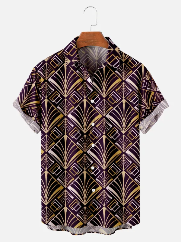 Men's Art Deco Great Gatsby Golden Pattern Short Sleeve Shirt sold by Eleven Oasis