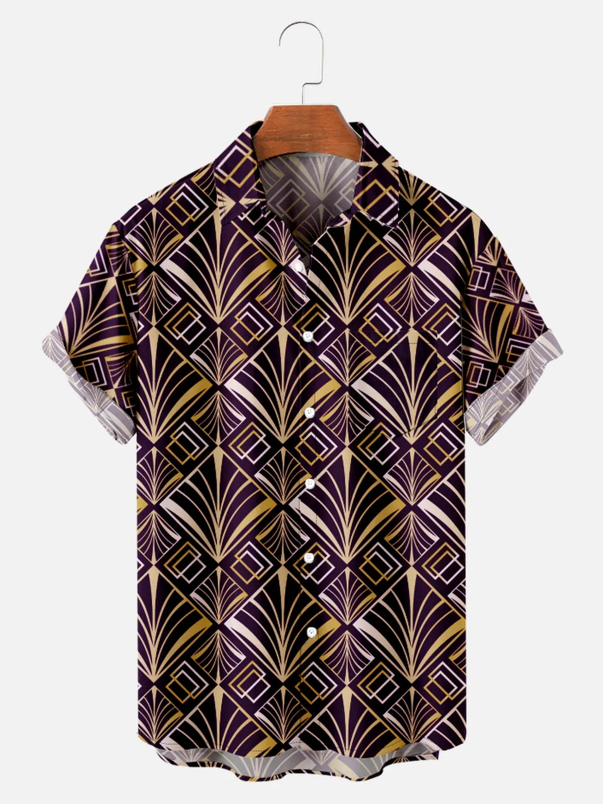 Men's Art Deco Great Gatsby Golden Pattern Short Sleeve Shirt sold by Eleven Oasis