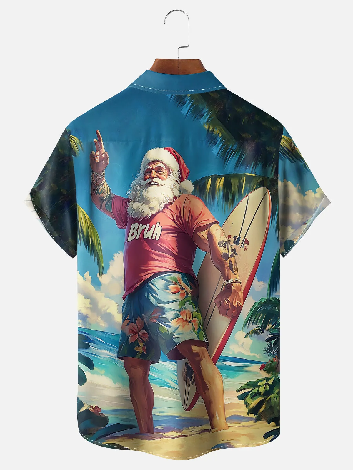 Men's Santa Surfer Paradise Christmas Short Sleeve Shirt sold by Eleven Oasis product image thumbnail 2