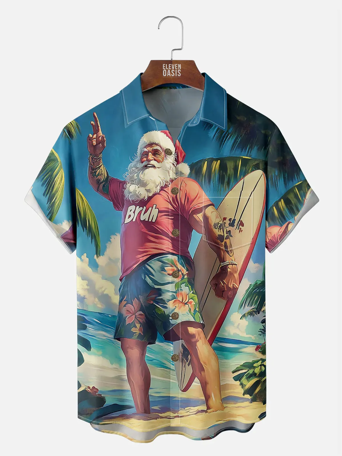 Men's Santa Surfer Paradise Christmas Short Sleeve Shirt sold by Eleven Oasis