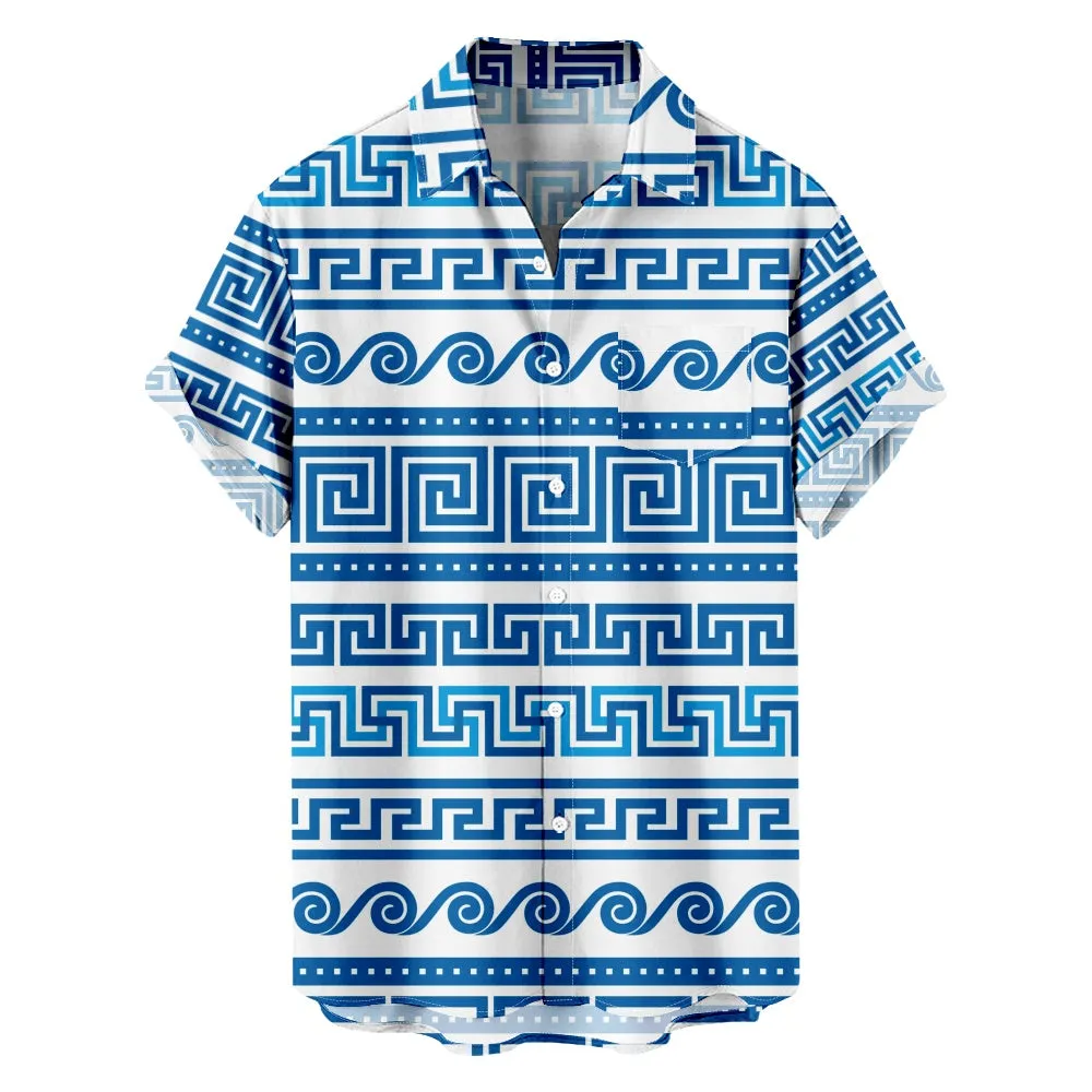 Men's Abstract Ocean Waves Short Sleeve Shirt sold by Eleven Oasis