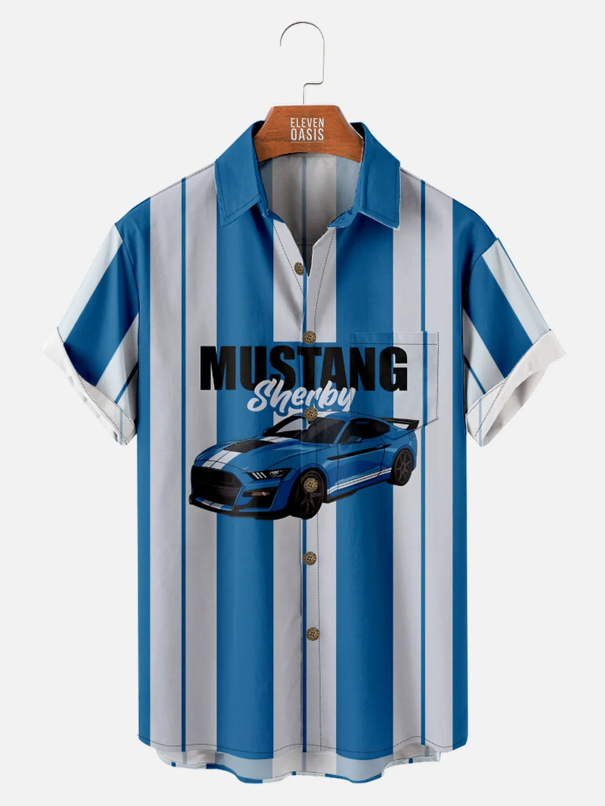 Men's Blue Stripes Car Everyday Smart Casual Short Sleeve Shirt sold by Eleven Oasis