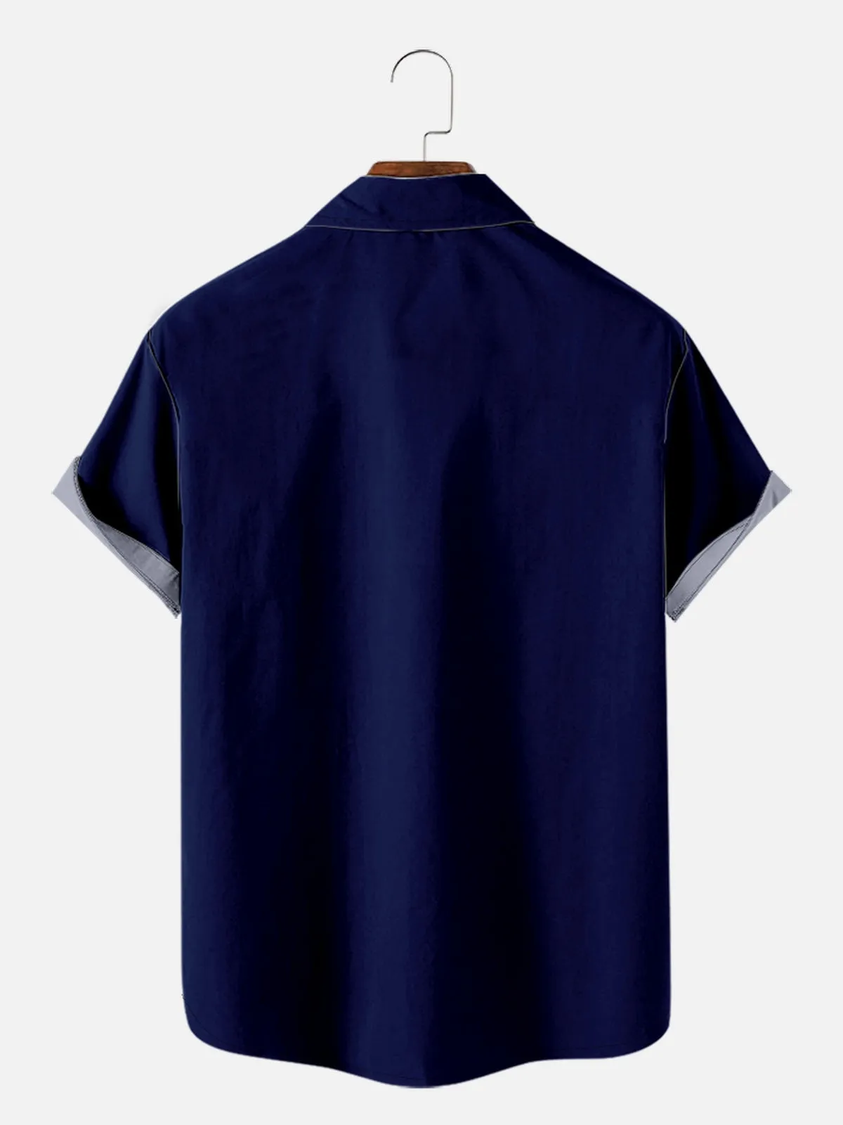 Men's Navy Panel Stripe Bowling Short Sleeve Shirt sold by Eleven Oasis product image thumbnail 2