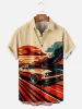Men's Graphic Style Muscle Car Driving in the Sunset Short Sleeve Shirt sold by Eleven Oasis