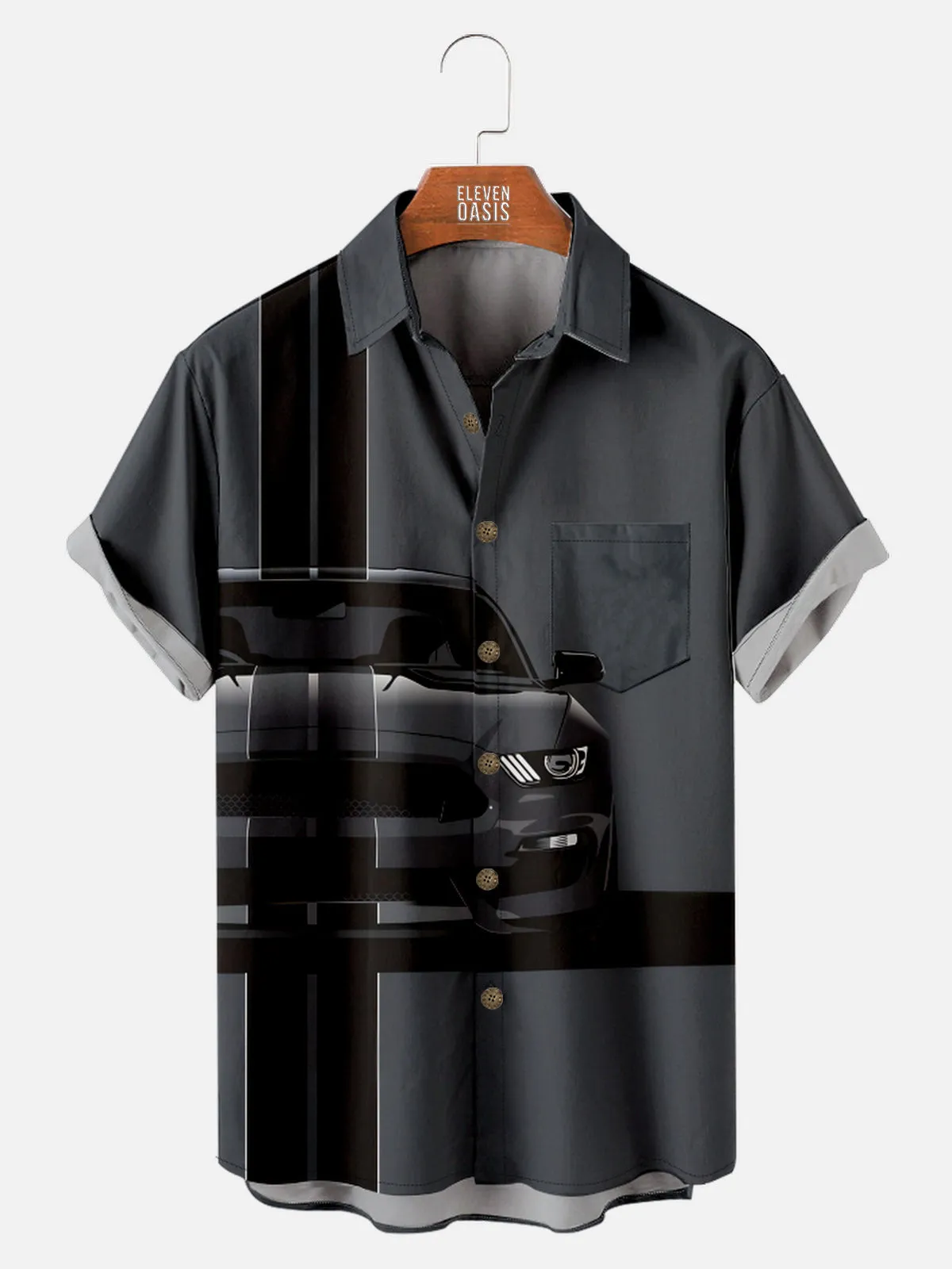 Men's Dark and Mysterious Striped Muscle Car Short Sleeve Shirt sold by Eleven Oasis