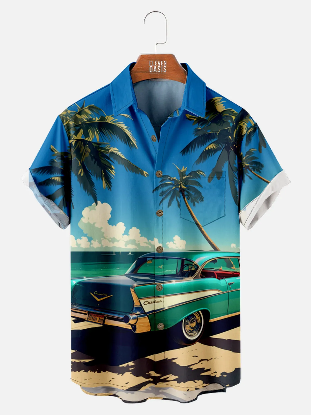 Men's Vintage Chevy Beach Paradise Hawaiian Short Sleeve Shirt sold by Eleven Oasis