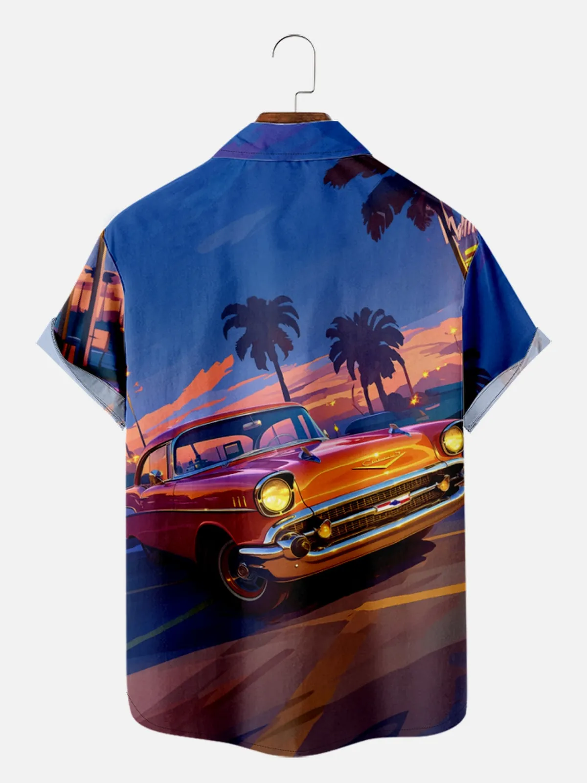 Men's Chevrolet Parked During Sunset with Palm Trees Short Sleeve Shirt sold by Eleven Oasis product image thumbnail 2