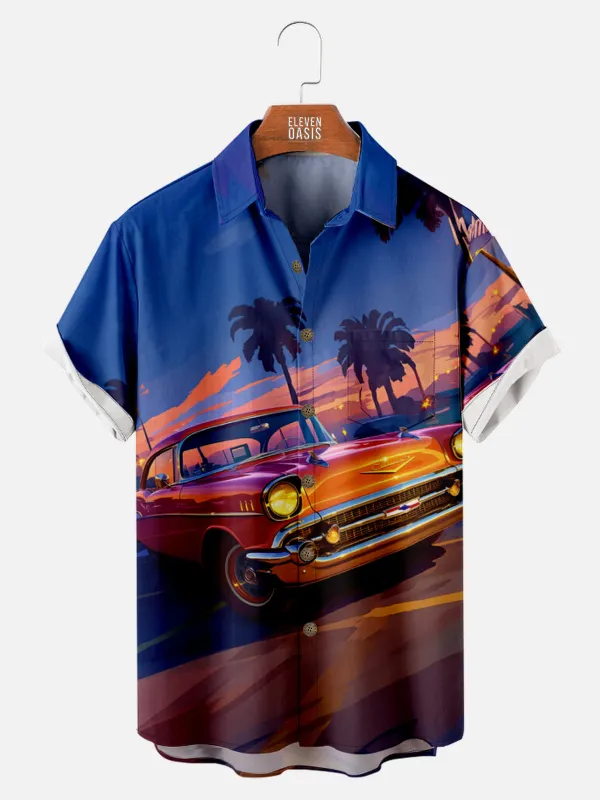 Men's Chevrolet Parked During Sunset with Palm Trees Short Sleeve Shirt sold by Eleven Oasis