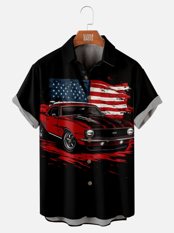 Men's American Muscle Car Flag Short Sleeve Shirt sold by Eleven Oasis