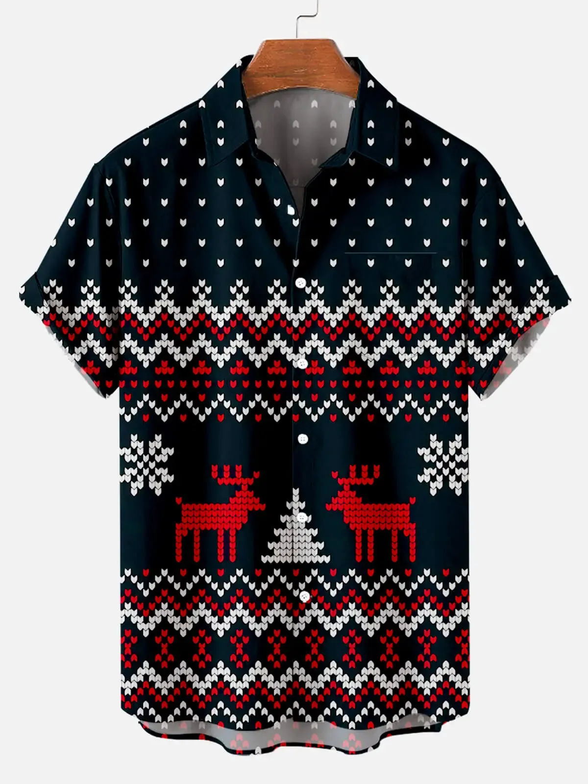 Men's Reindeer Knit-Inspired Holiday Short Sleeve Shirt sold by Eleven Oasis