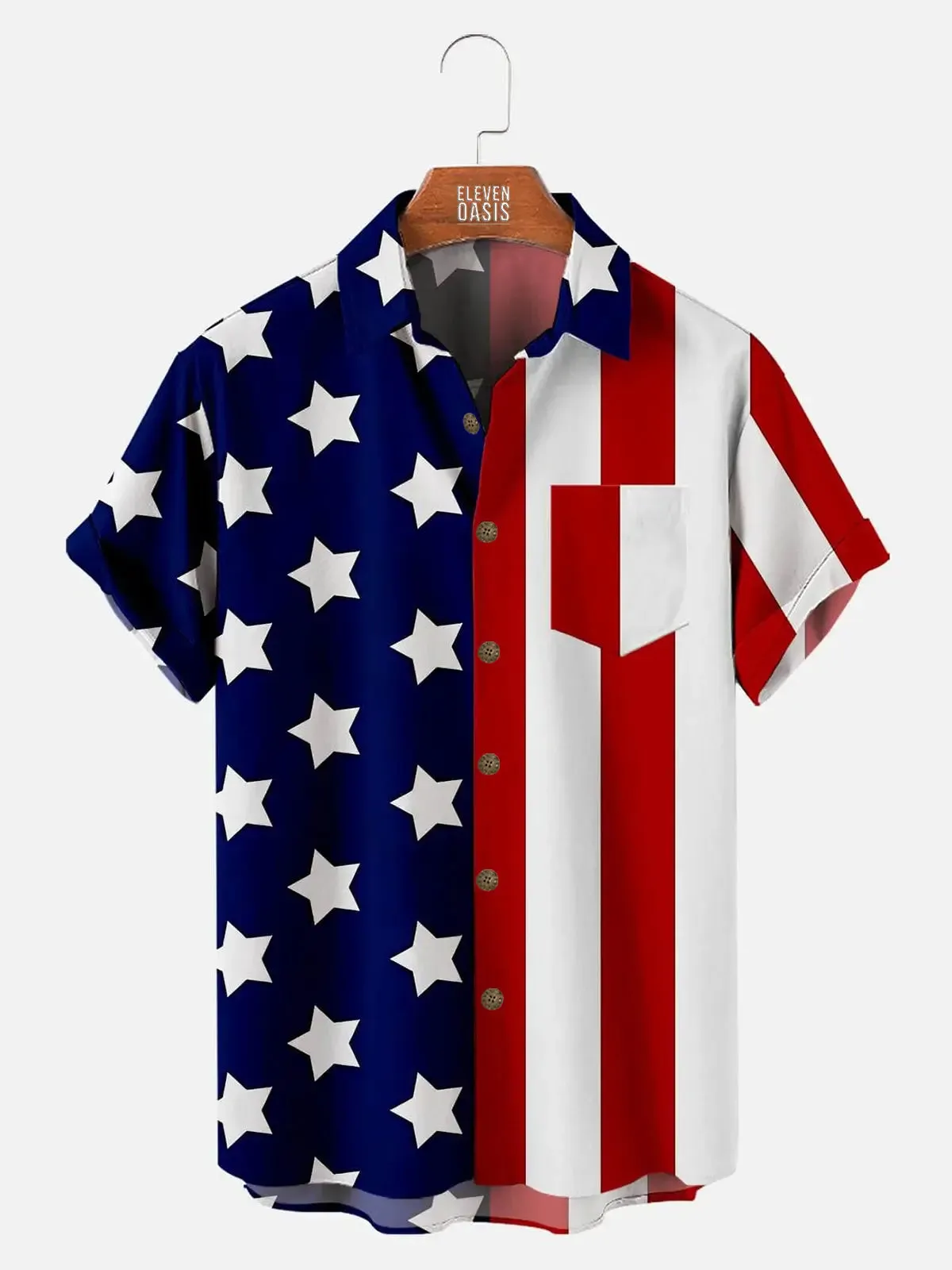 Tall Men's American Flag Independence Day Short Sleeve Shirt sold by Eleven Oasis