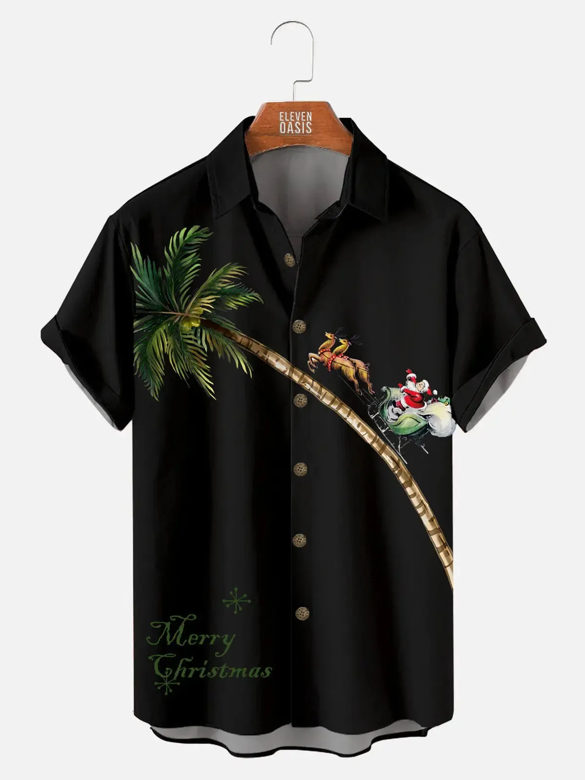 Tall Men's Merry Christmas Palm Tree Short Sleeve Shirt sold by Eleven Oasis product image thumbnail 2