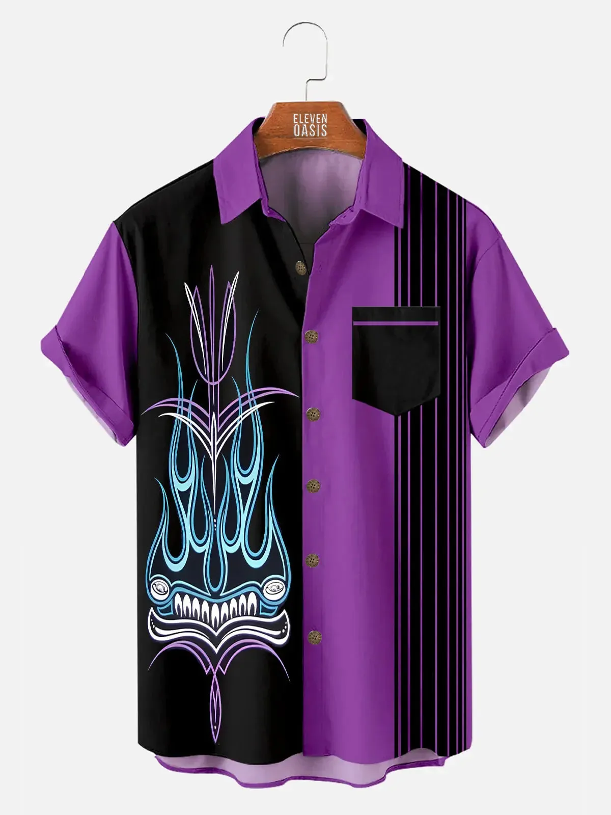 Tall Men's Purple Monster Flame Pinstripe Short Sleeve Shirt sold by Eleven Oasis