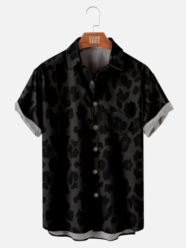 Men's Classic Black Leopard Print Short Sleeve Shirt sold by Eleven Oasis