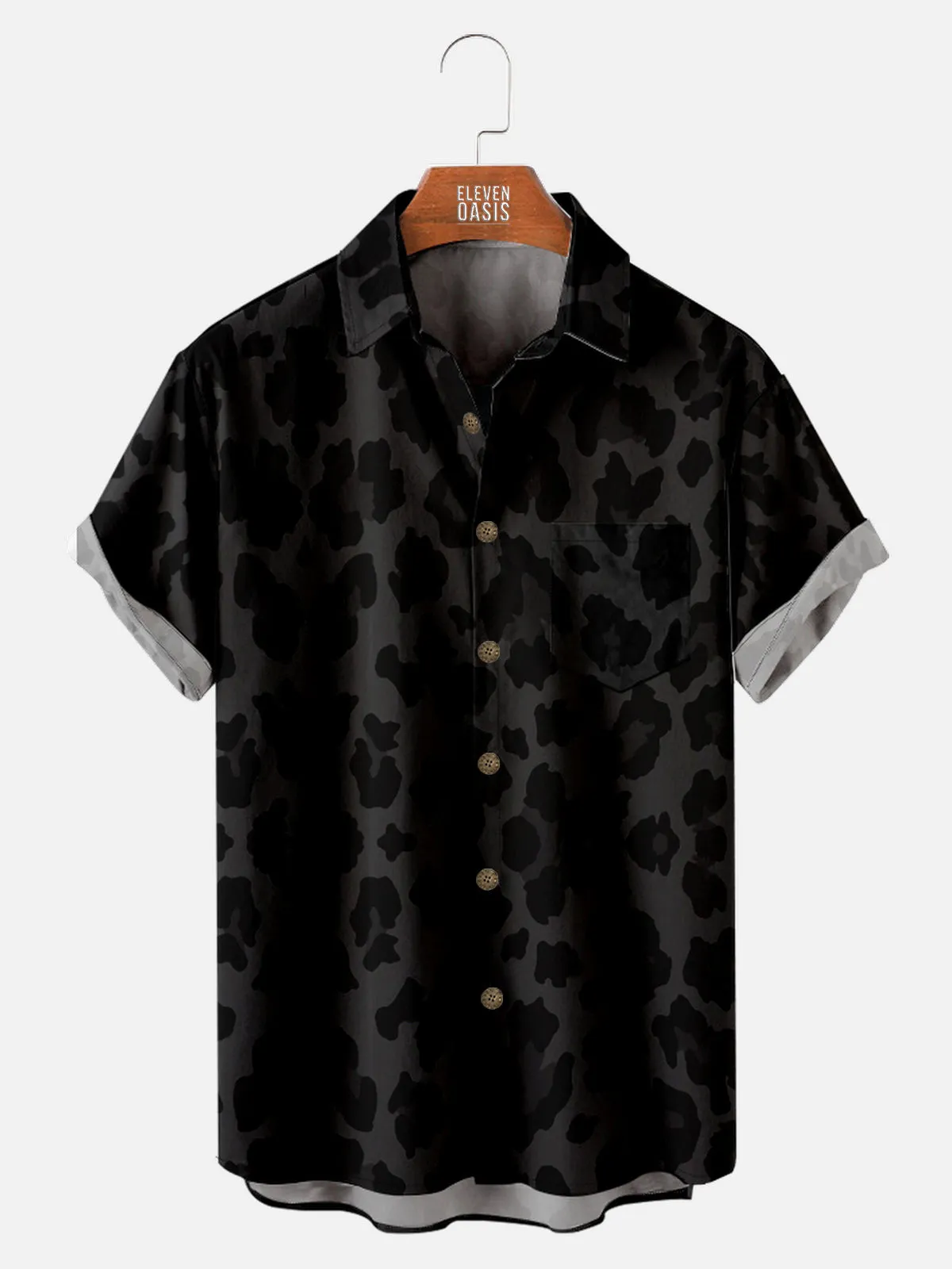 Men's Classic Black Leopard Print Short Sleeve Shirt sold by Eleven Oasis