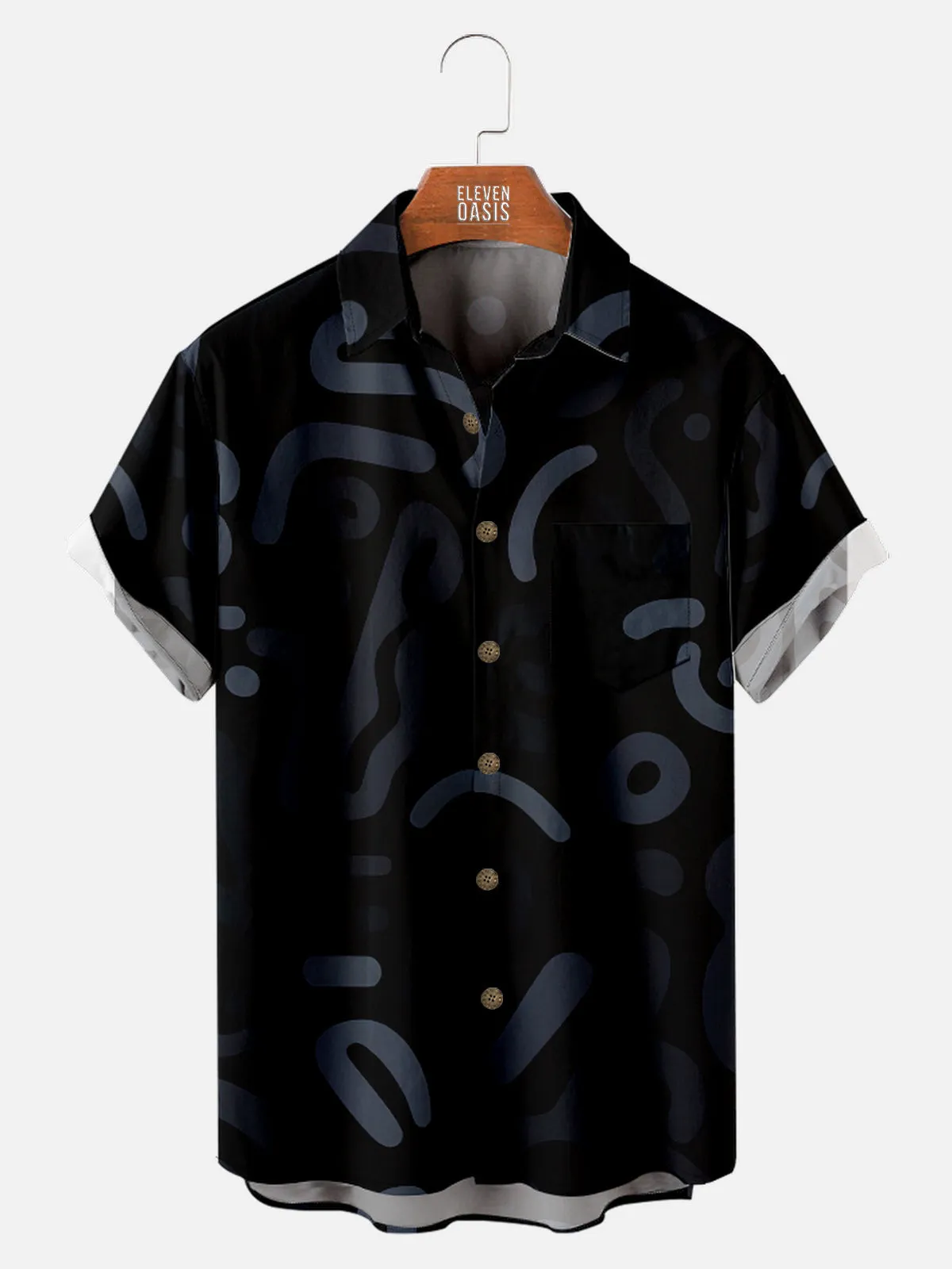 Men's Black Hand Drawn Line Art Pattern Short Sleeve Shirt sold by Eleven Oasis