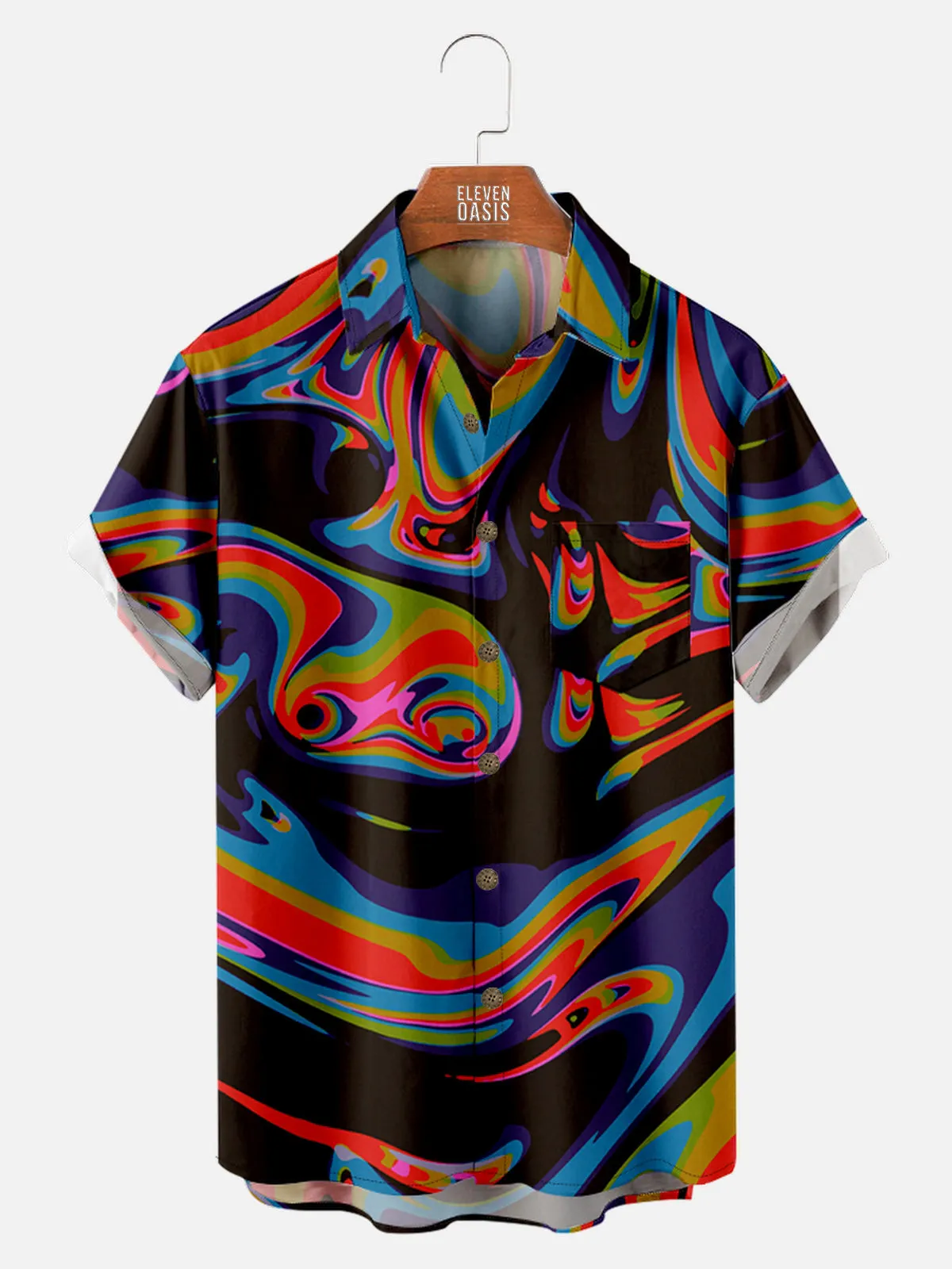 Men's Psychedelic Swirl Pattern Short Sleeve Shirt sold by Eleven Oasis