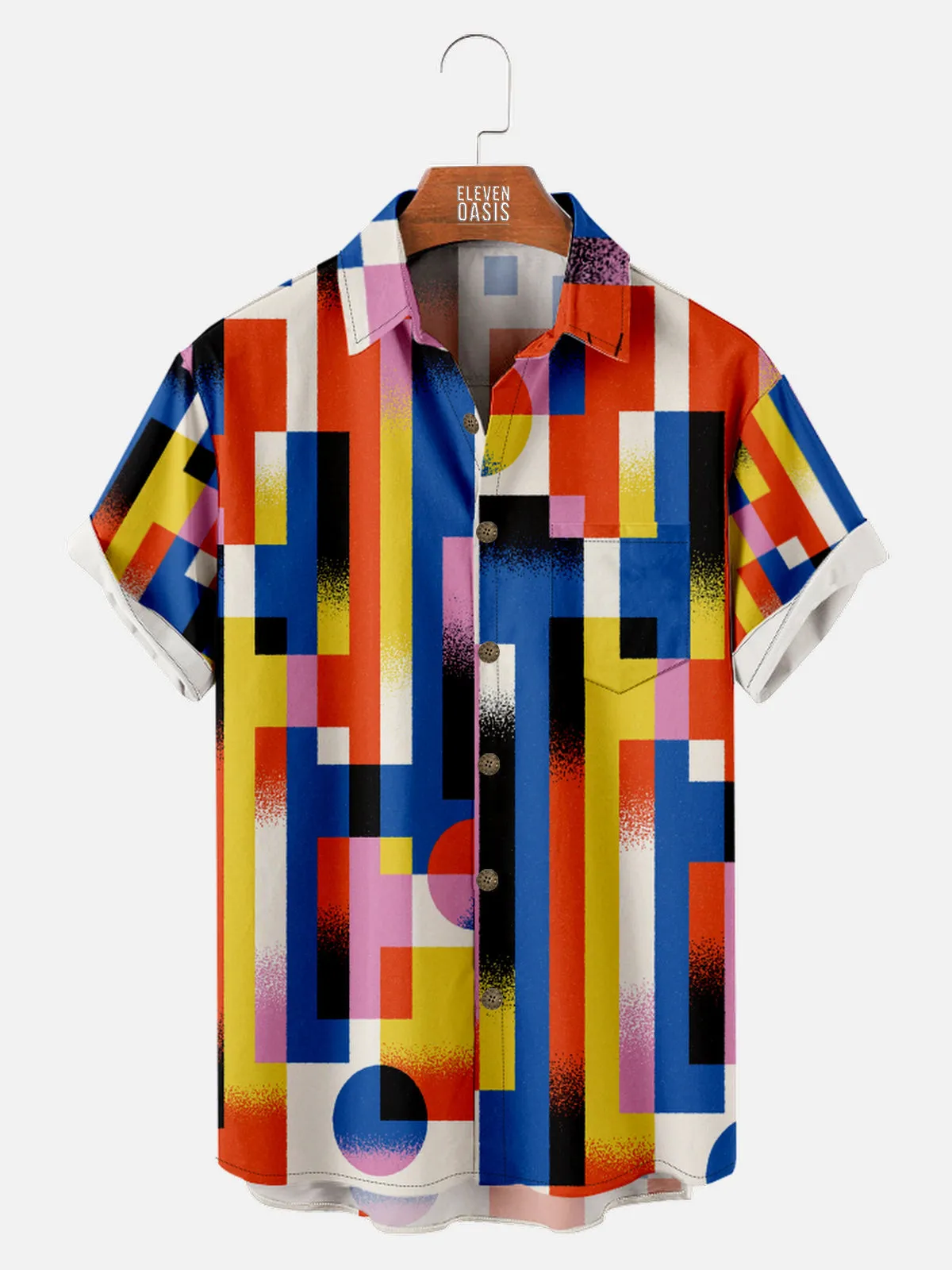 Men's Retro Color Block Geometric Short Sleeve Shirt sold by Eleven Oasis