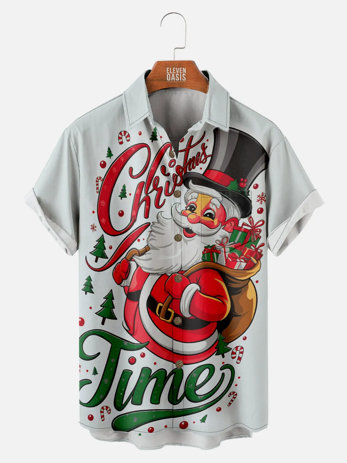 Men's Christmas Time Santa with a Top Hat Short Sleeve Shirt sold by Eleven Oasis