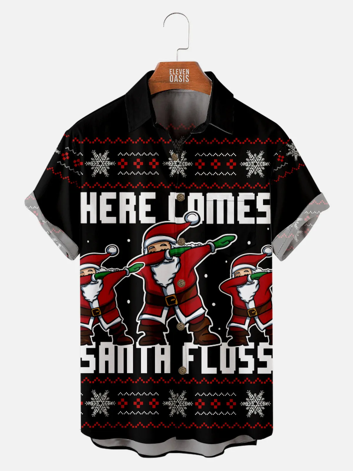 Men's Here Come Santa Floss Short Sleeve Shirt sold by Eleven Oasis