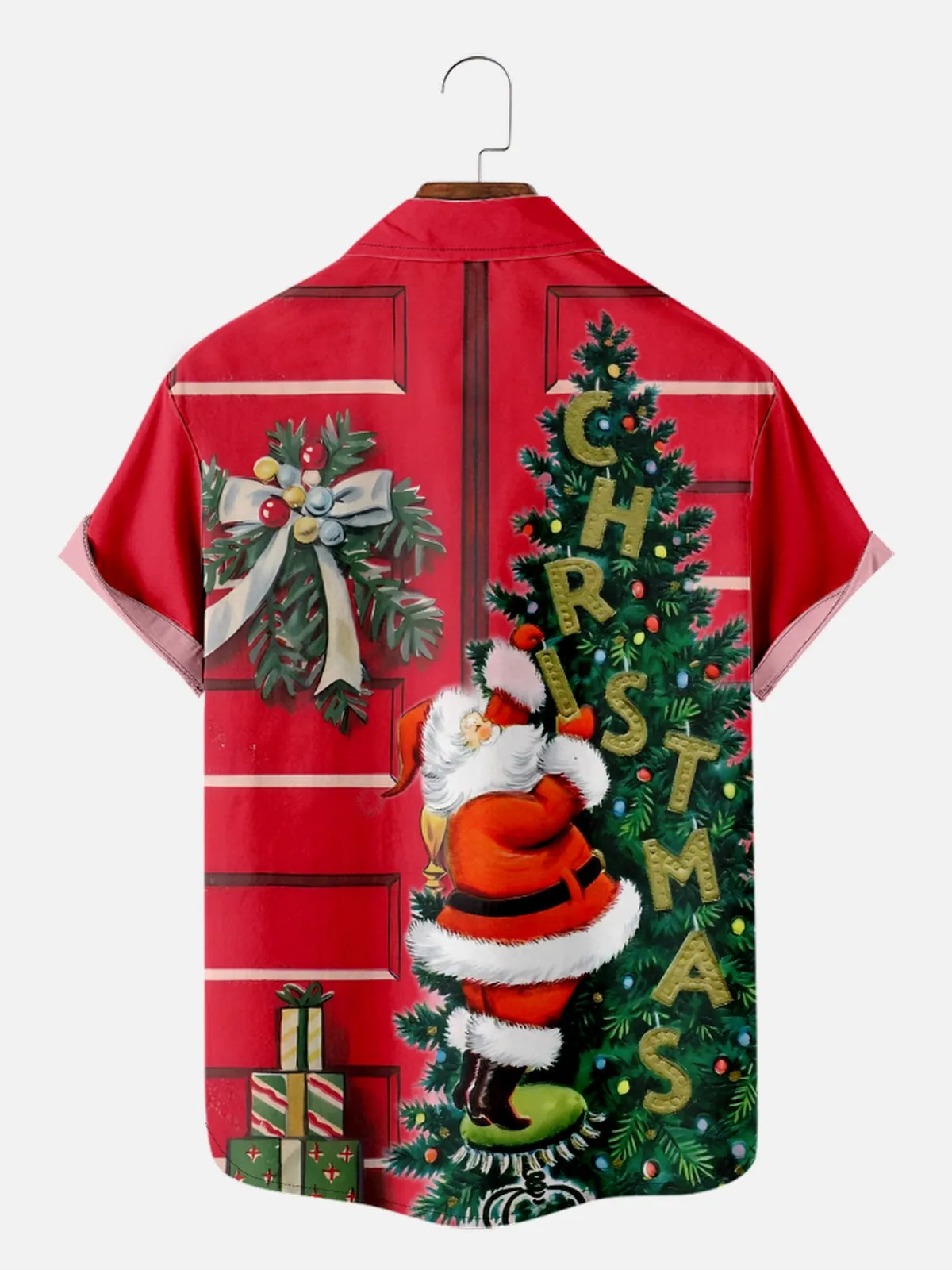 Men's Santa Decorating Christmas Tree Short Sleeve Shirt sold by Eleven Oasis product image thumbnail 2