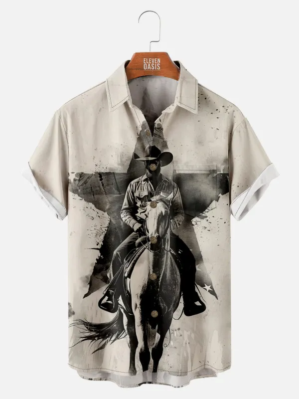 Men's Vintage Western Horseback Rider Short Sleeve Shirt sold by Eleven Oasis